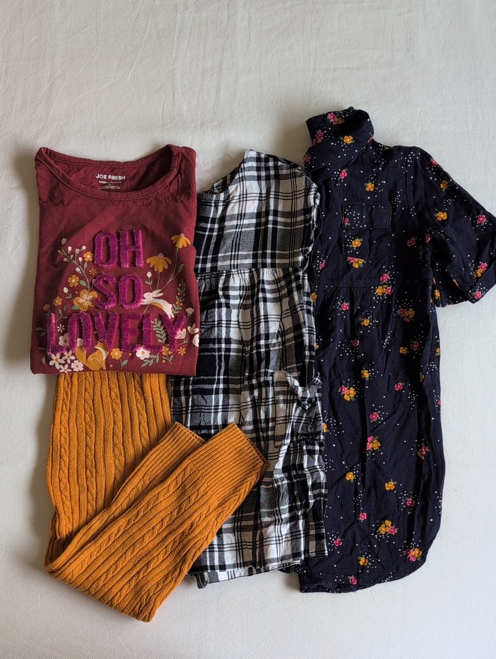 Lot of 4 Old Navy & Joe Fresh Girls Autumn Outfits Shirt Dress Leggings 4T